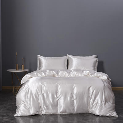 Hotel Quality Solid White Duvet Cover Set Silk Like Satin Bedding