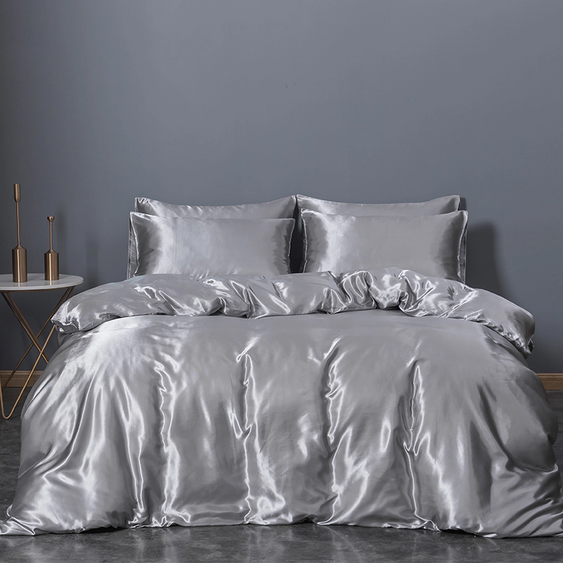 Sliver Grey Satin Duvet Cover and Pillowcases for hair and skin